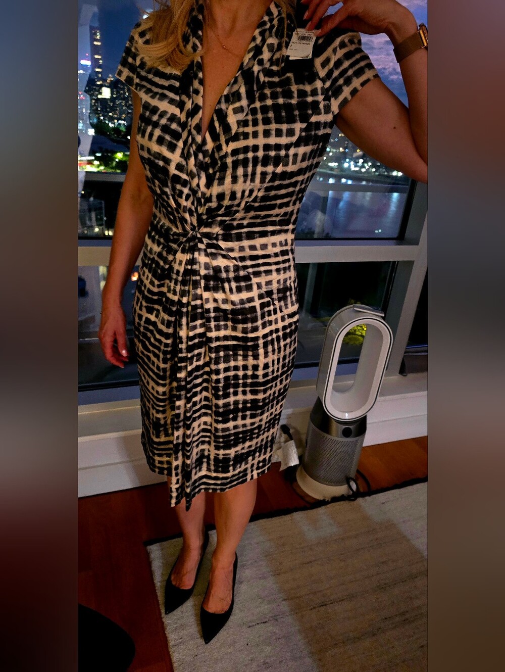 HUGO BOSS Black & White Silk Twist-Front Women's Dress
